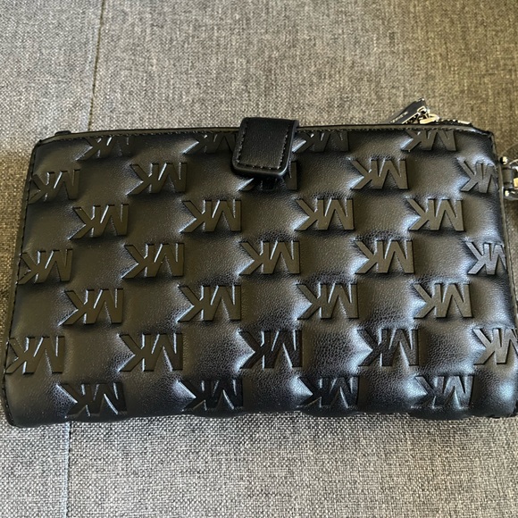 NEW! NWT MICHAEL KORS Double Zip MK Logo Wristlet Wallet Black - Picture 2 of 7